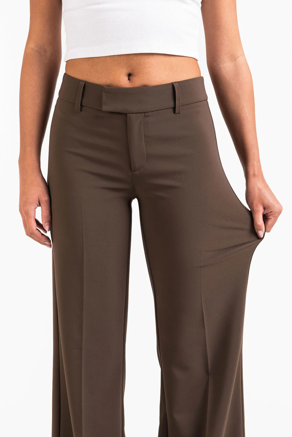 Ava 02Mid Flared Kostymbyxor - Brown - Image 3