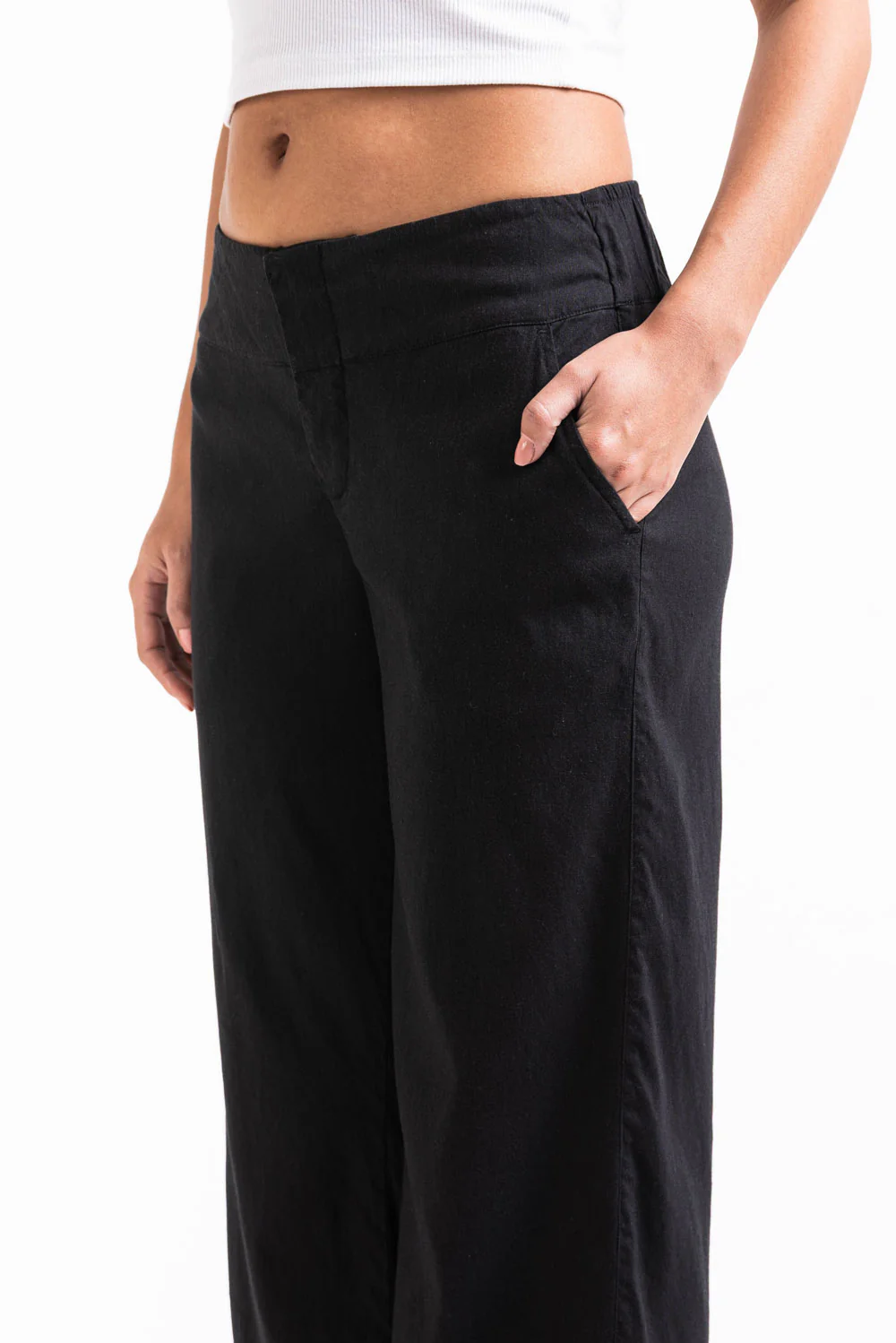 Mabel 03Low LinStretch Raka Linnebyxor - Black - Image 3