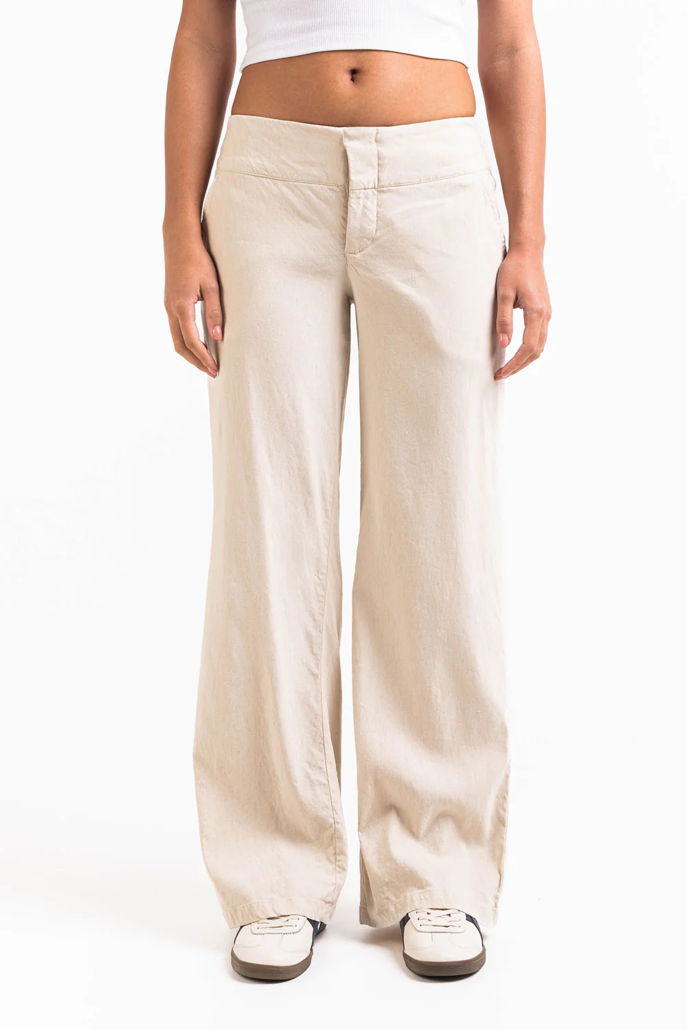Mabel 03Low LinStretch Raka Linnebyxor - Linen Beige