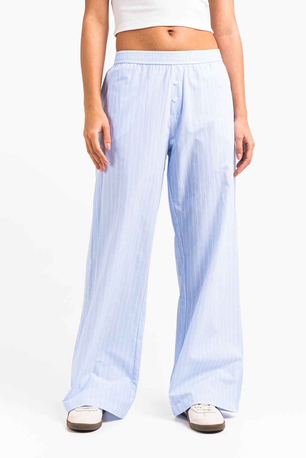 Mandy 01Mid Vida Loungebyxor - Light Blue Striped