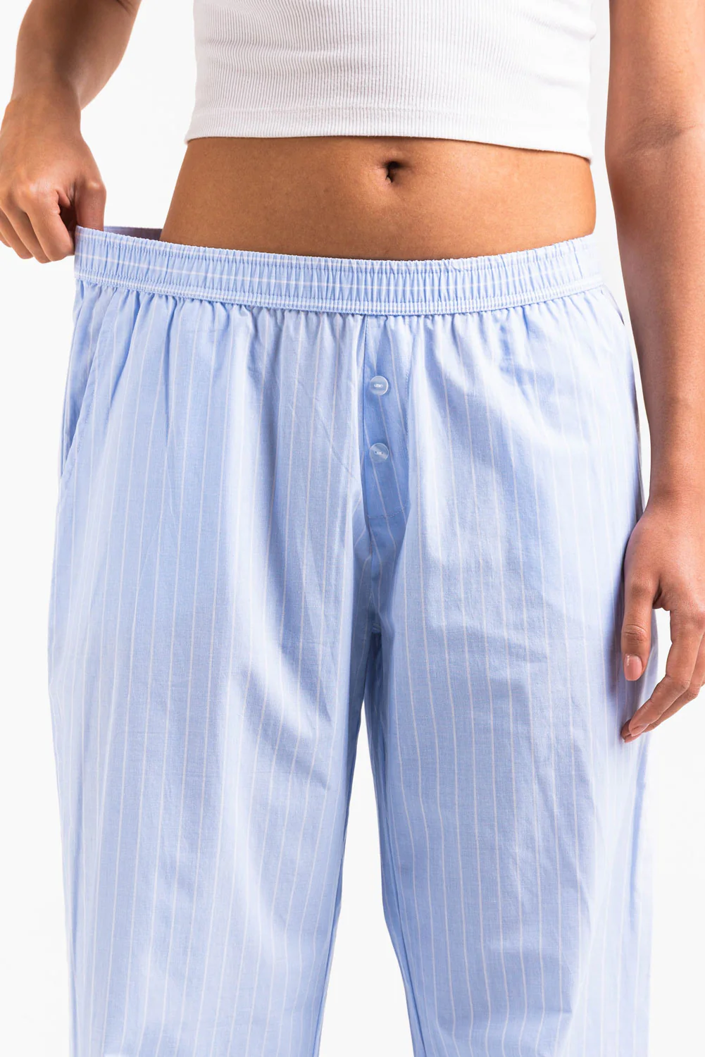 Mandy 01Mid Vida Loungebyxor - Light Blue Striped - Image 5