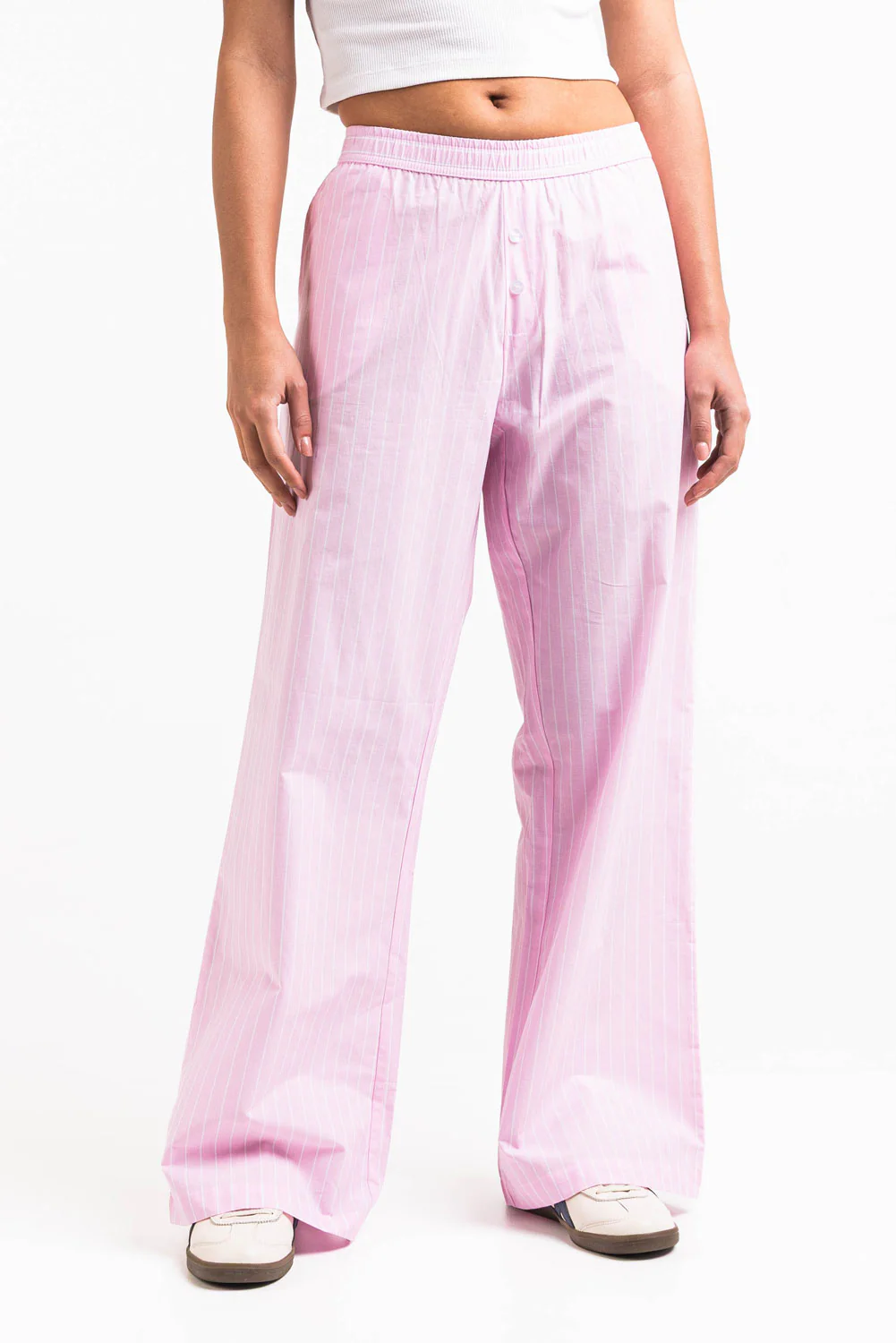 Mandy 01Mid Vida Loungebyxor - Light Pink Striped - Image 4