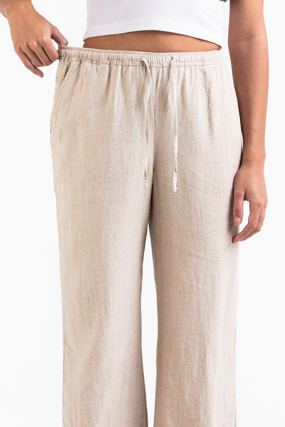 Mila 01High Raka Linnebyxor - Linen Beige - Image 3