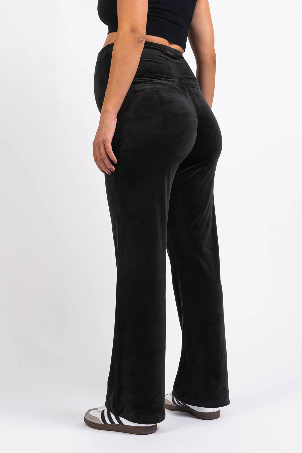 Pixie Velour 01 Velour Raka Gravidbyxor - Black - Image 3