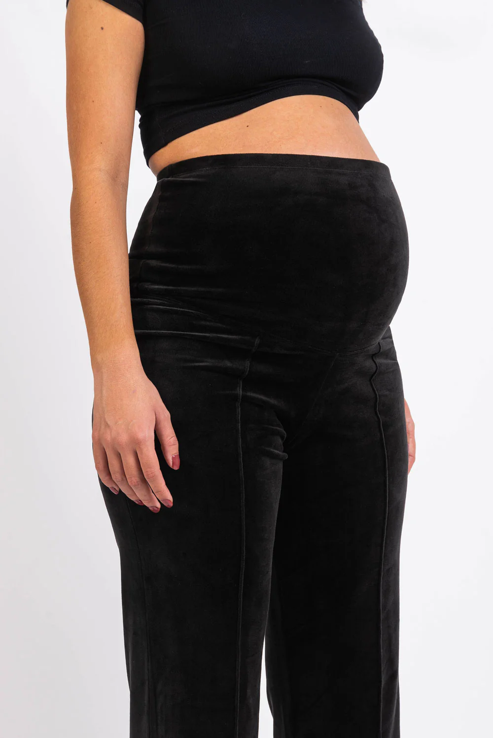 Pixie Velour 01 Velour Raka Gravidbyxor - Black - Image 4