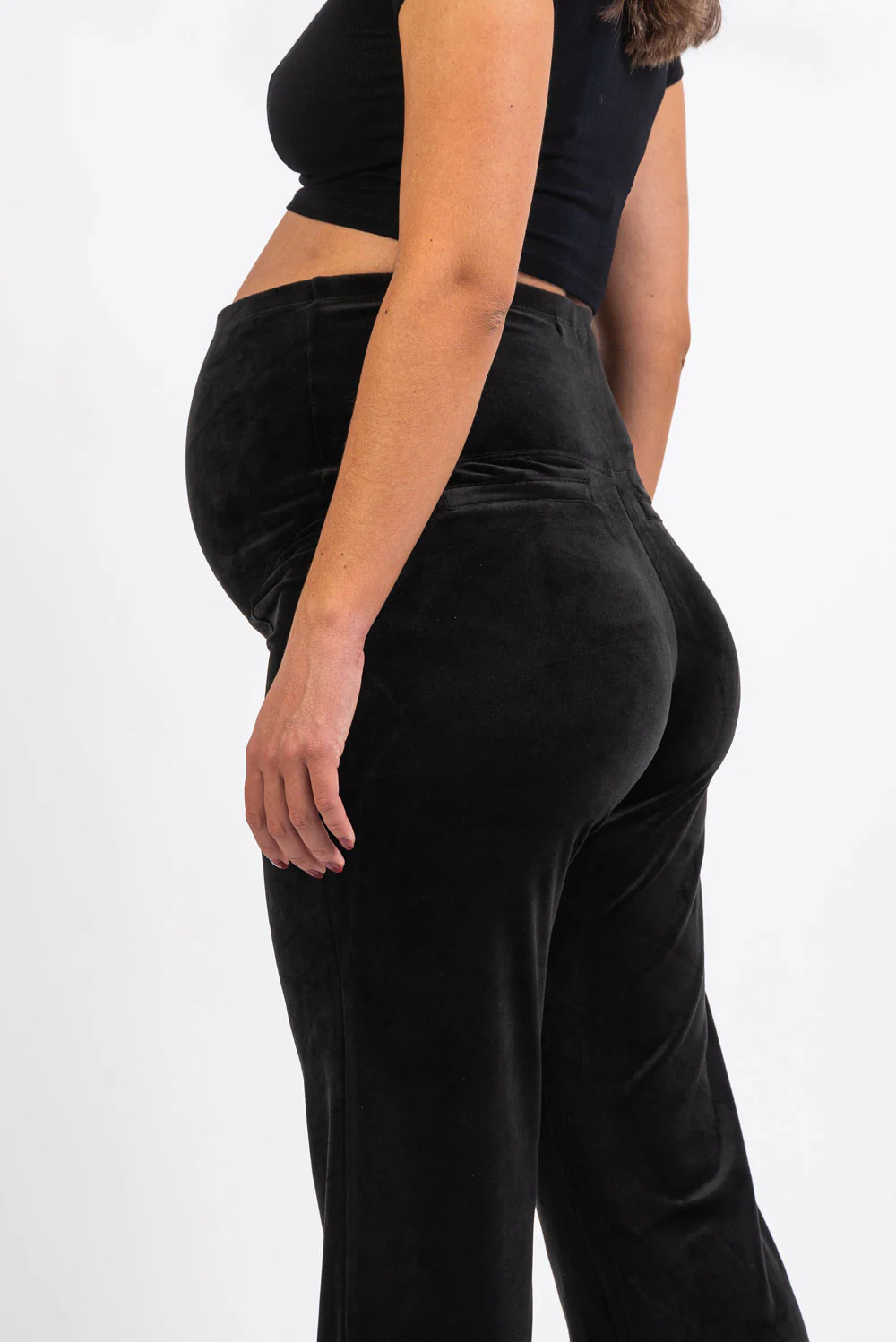Pixie Velour 01 Velour Raka Gravidbyxor - Black - Image 5